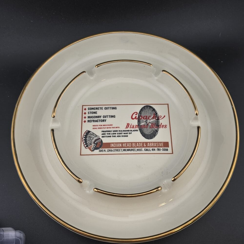 Apache Diamond Blades Ashtray Vintage Advertising Indian Head Blade & Abrasive